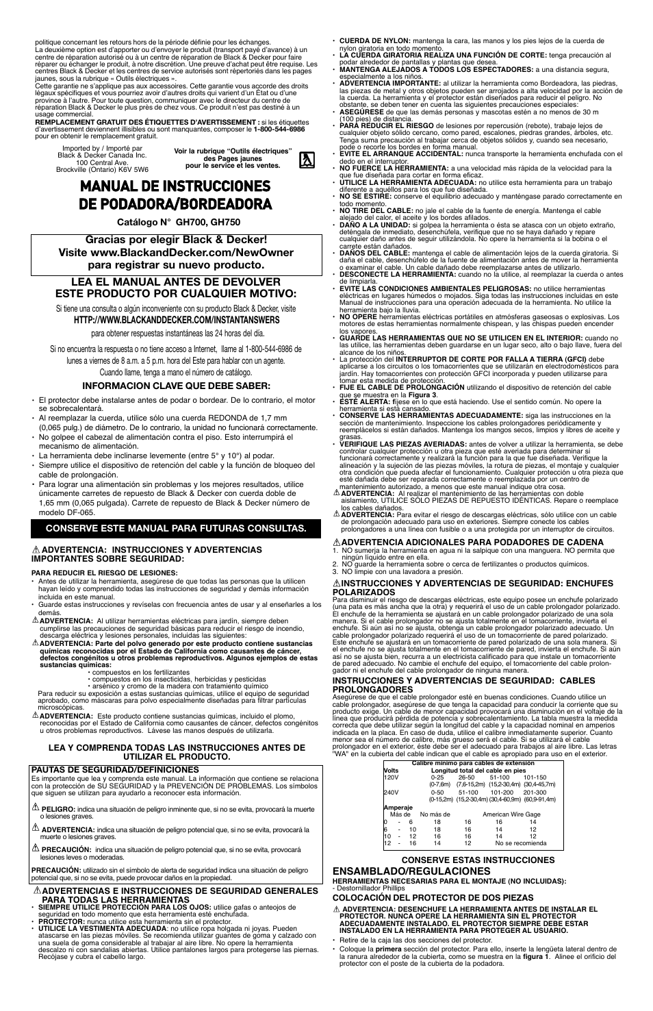 Manual de instrucciones de podadora/bordeadora, Ensamblado/regulaciones | Black & Decker GH750 User Manual | Page 5 / 7