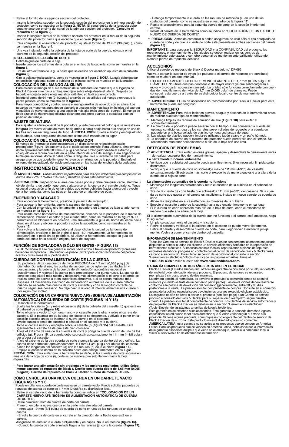 Instrucciones de operación | Black & Decker GH750 User Manual | Page 6 / 7