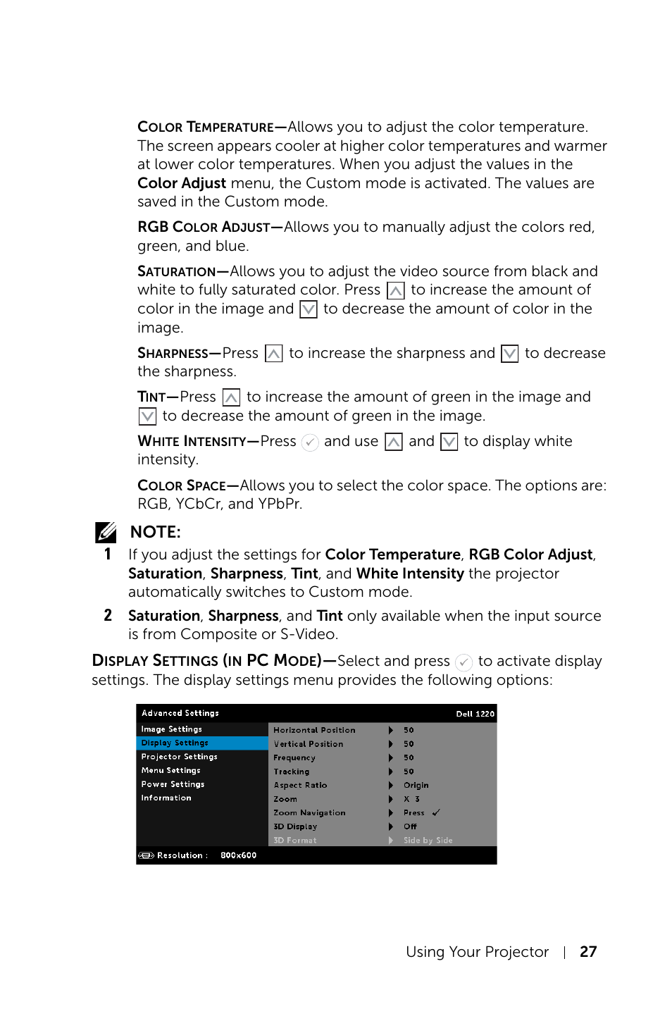 Dell Projector 1220 User Manual | Page 27 / 55