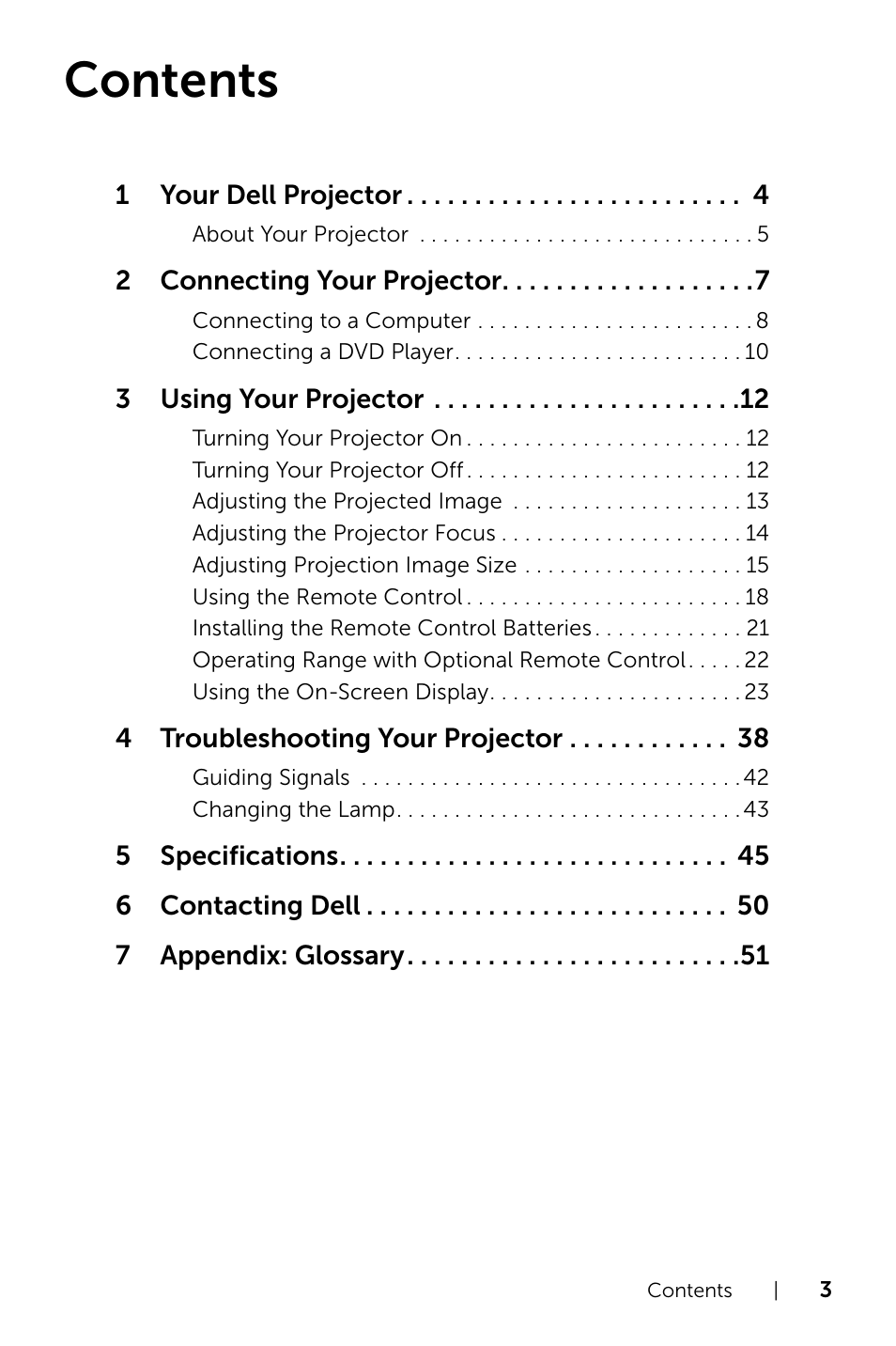Dell Projector 1220 User Manual | Page 3 / 55