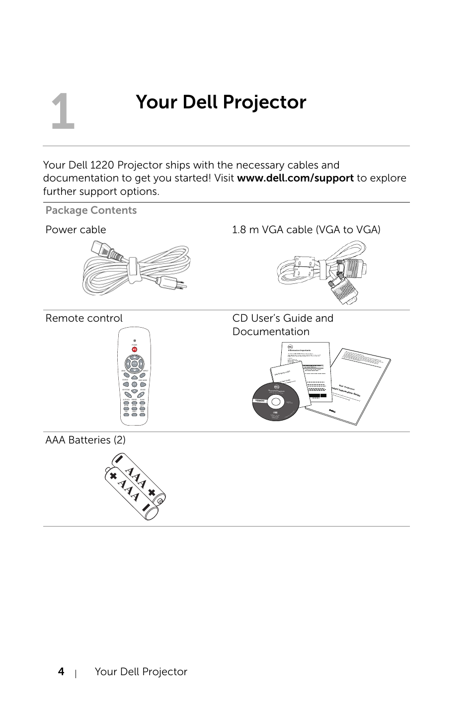 Your dell projector | Dell Projector 1220 User Manual | Page 4 / 55