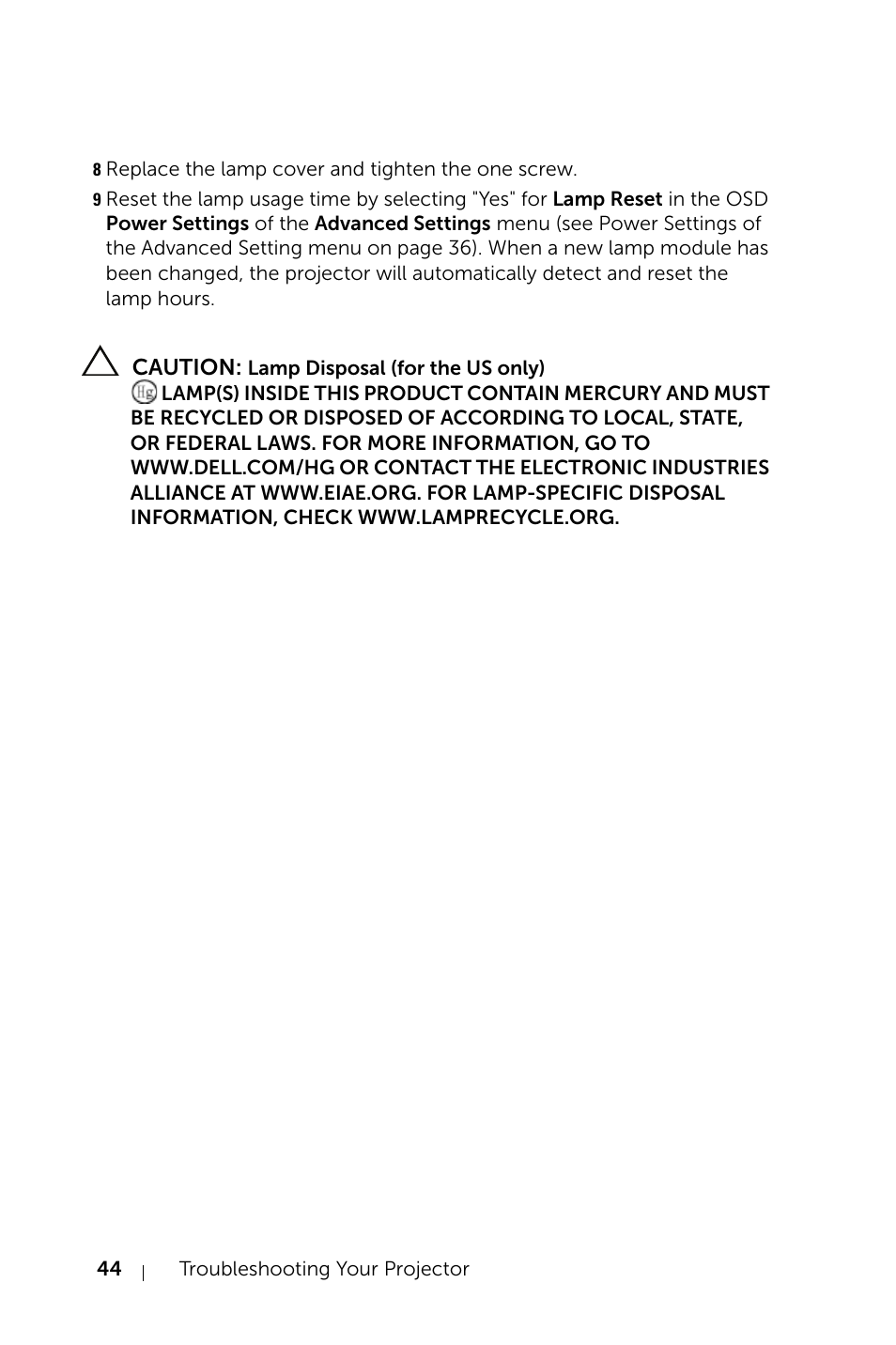Dell Projector 1220 User Manual | Page 44 / 55