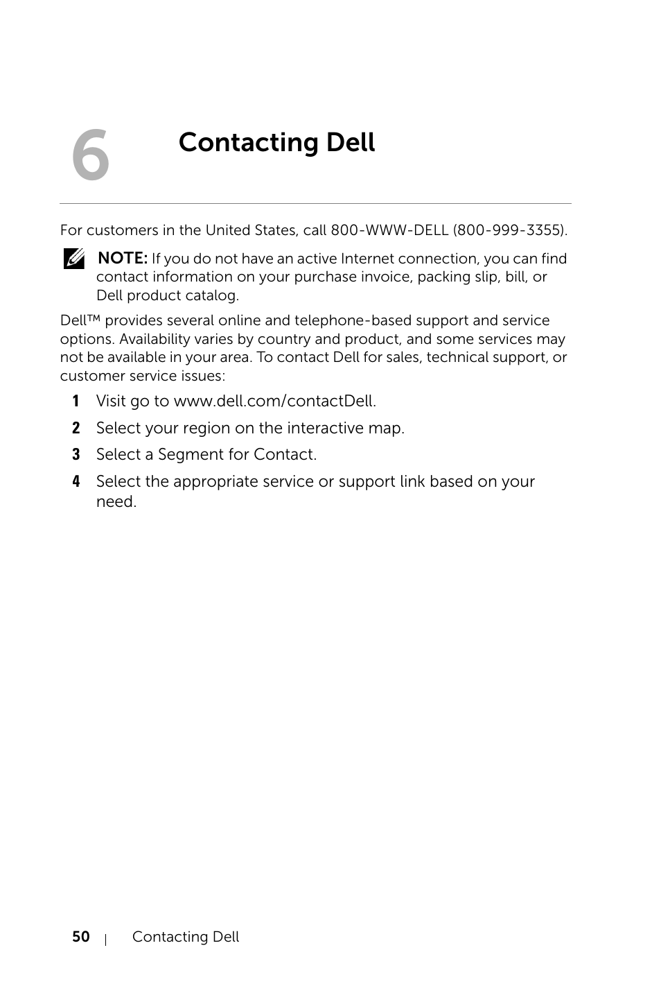 Contacting dell | Dell Projector 1220 User Manual | Page 50 / 55