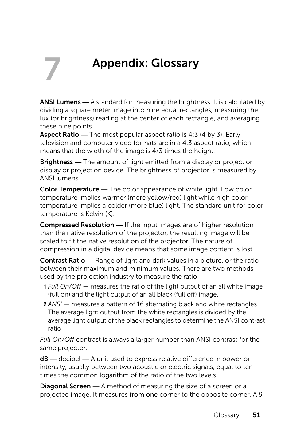 Appendix: glossary | Dell Projector 1220 User Manual | Page 51 / 55