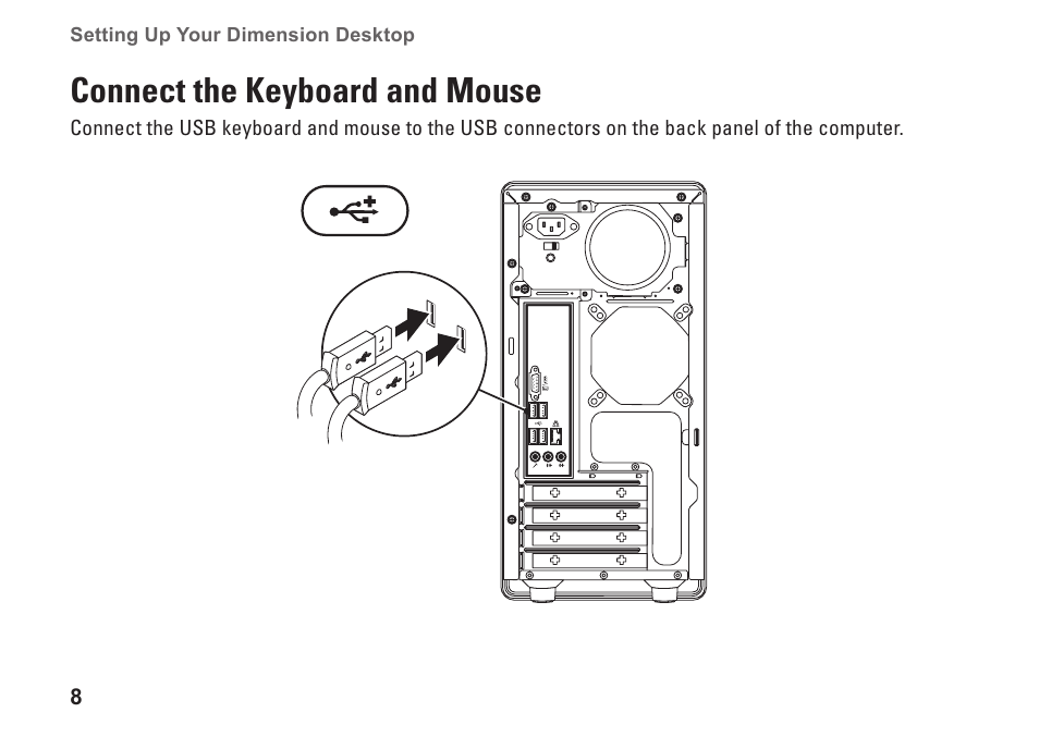 Connect the keyboard and mouse | Dell Dimension 2010 User Manual | Page 10 / 90