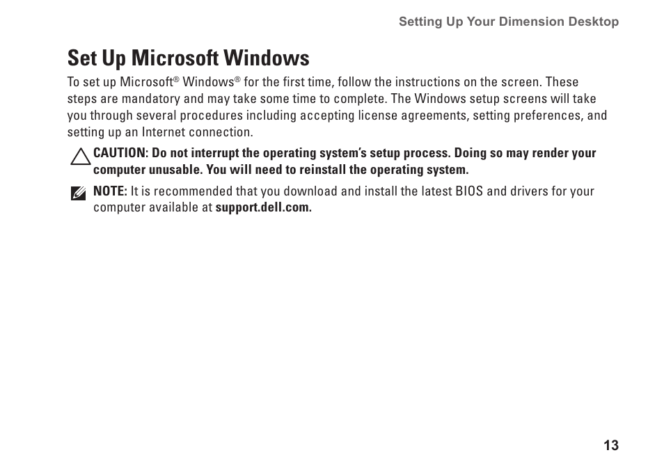 Set up microsoft windows | Dell Dimension 2010 User Manual | Page 15 / 90