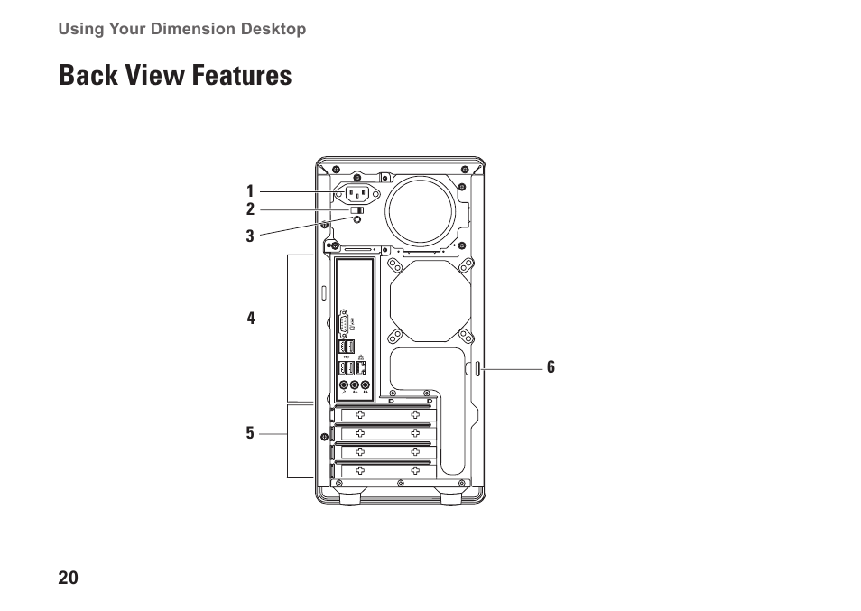 Back view features | Dell Dimension 2010 User Manual | Page 22 / 90