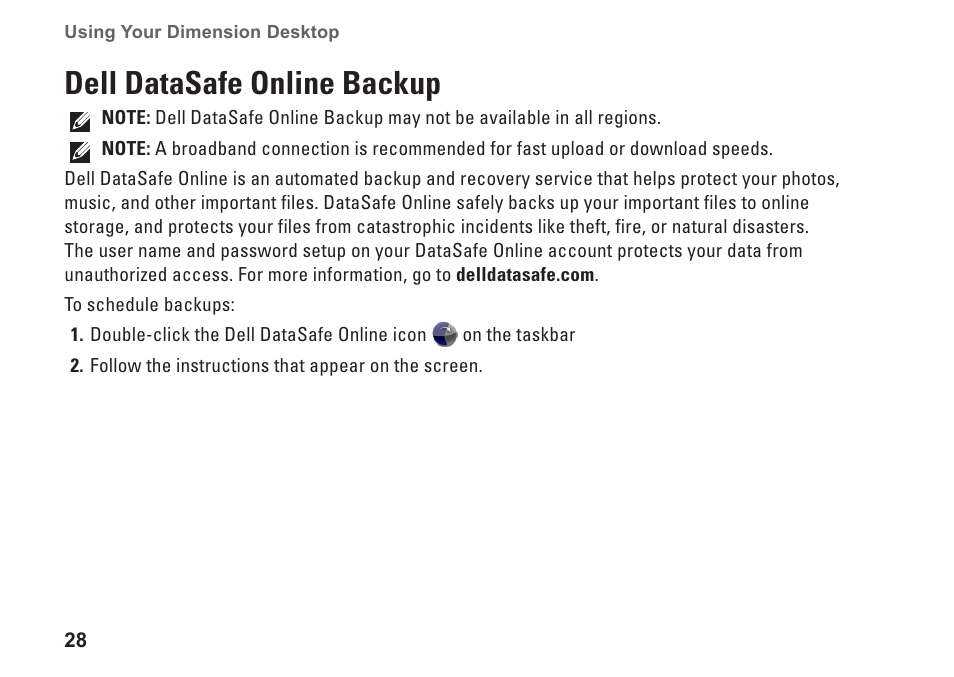 Dell datasafe online backup | Dell Dimension 2010 User Manual | Page 30 / 90