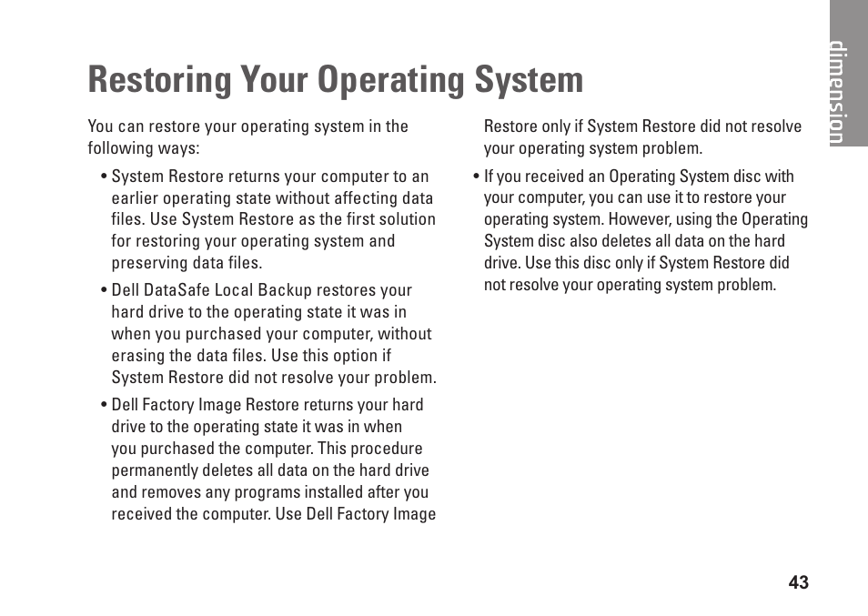 Restoring your operating system | Dell Dimension 2010 User Manual | Page 45 / 90