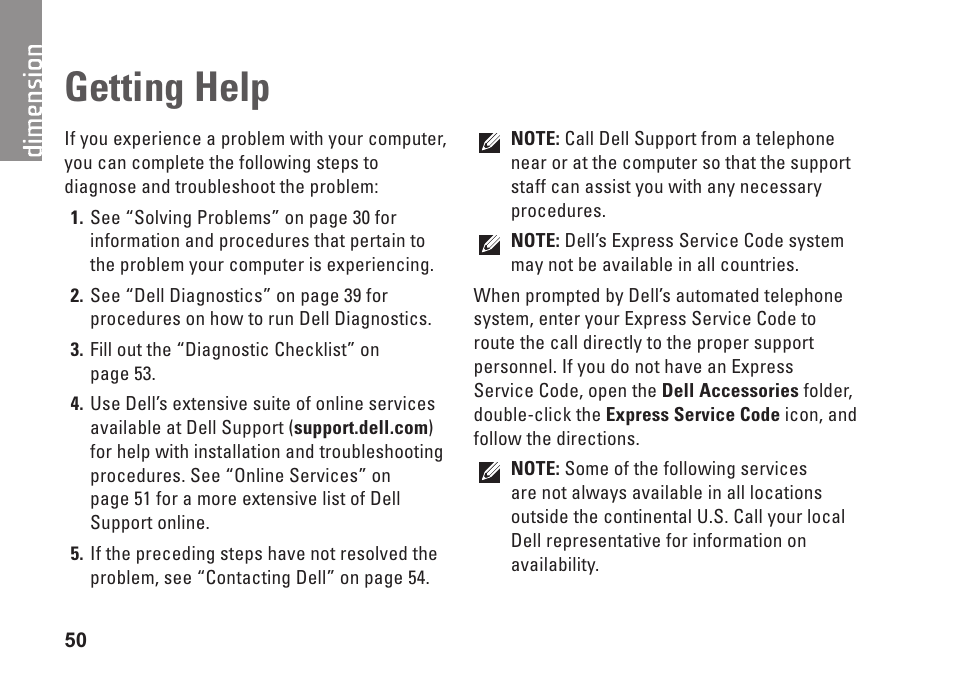 Getting help | Dell Dimension 2010 User Manual | Page 52 / 90