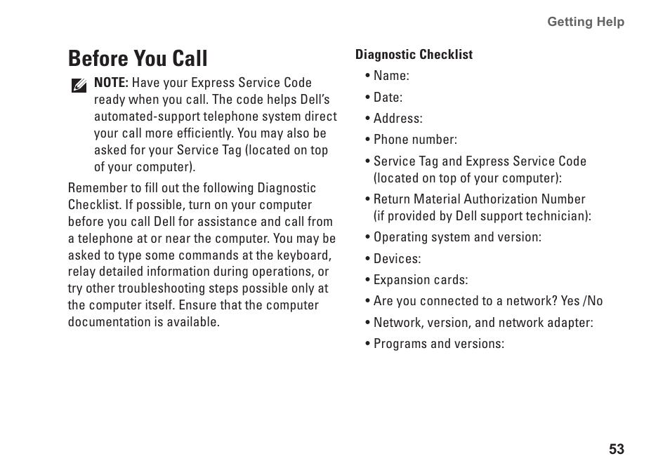Before you call | Dell Dimension 2010 User Manual | Page 55 / 90