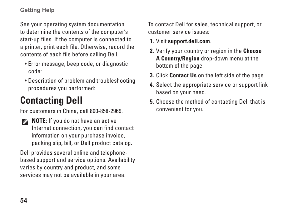 Contacting dell | Dell Dimension 2010 User Manual | Page 56 / 90