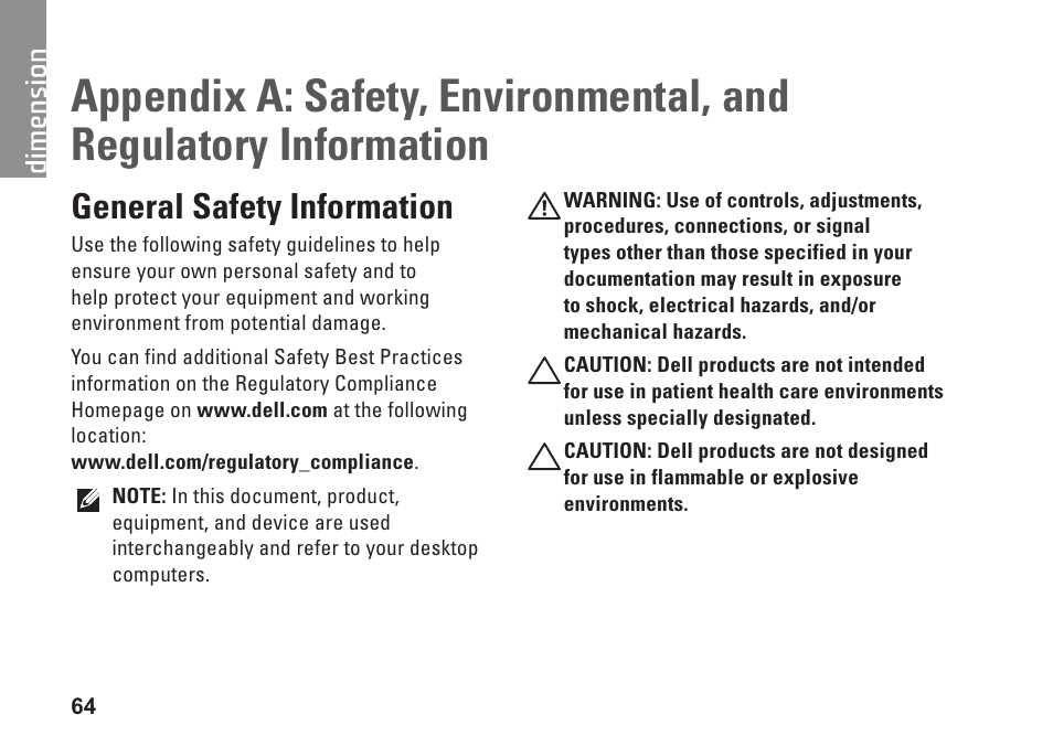 General safety information | Dell Dimension 2010 User Manual | Page 66 / 90