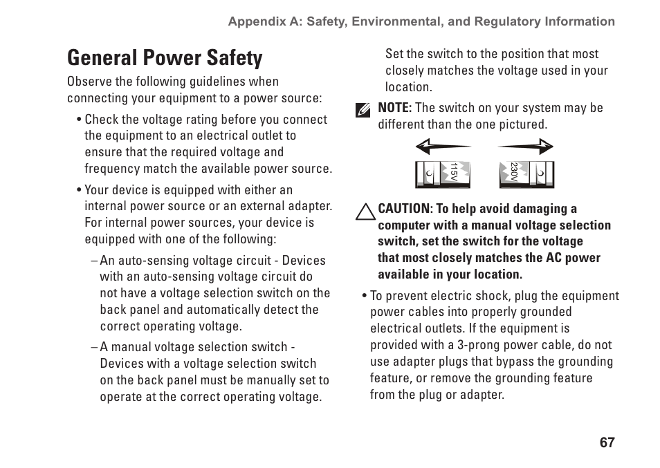 General power safety | Dell Dimension 2010 User Manual | Page 69 / 90