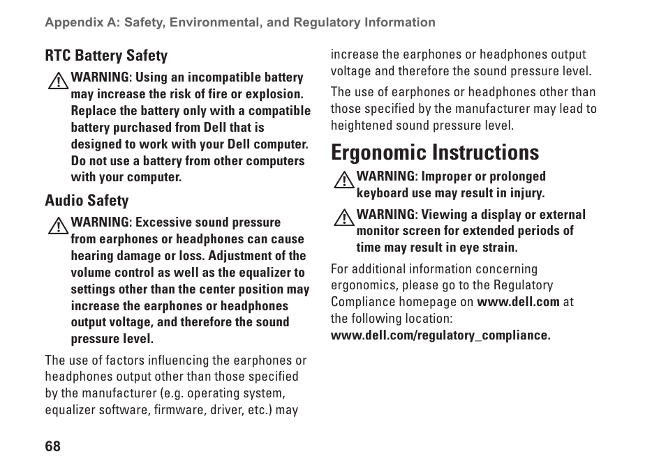 Ergonomic instructions | Dell Dimension 2010 User Manual | Page 70 / 90
