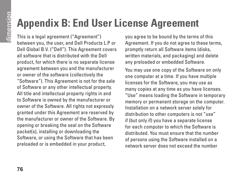 Appendix b: end user license agreement | Dell Dimension 2010 User Manual | Page 78 / 90
