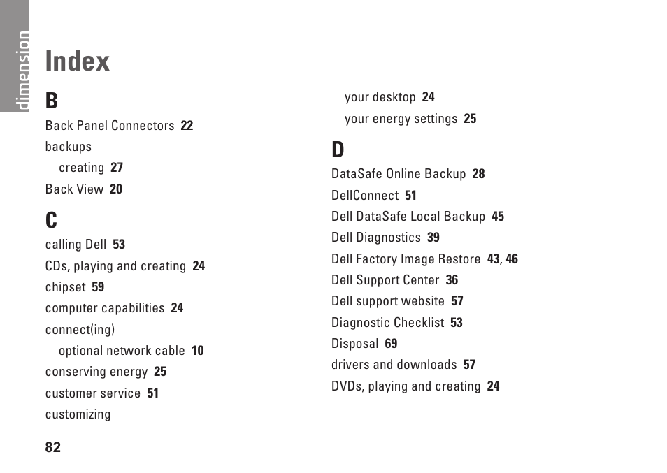 Index | Dell Dimension 2010 User Manual | Page 84 / 90