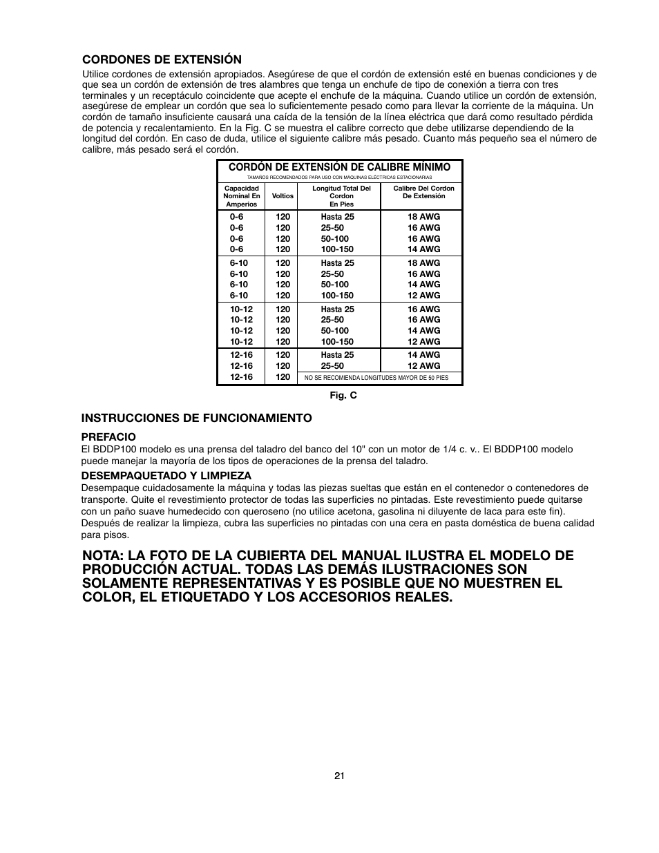 Cordones de extensión, Instrucciones de funcionamiento | Black & Decker BDDP100 User Manual | Page 21 / 38