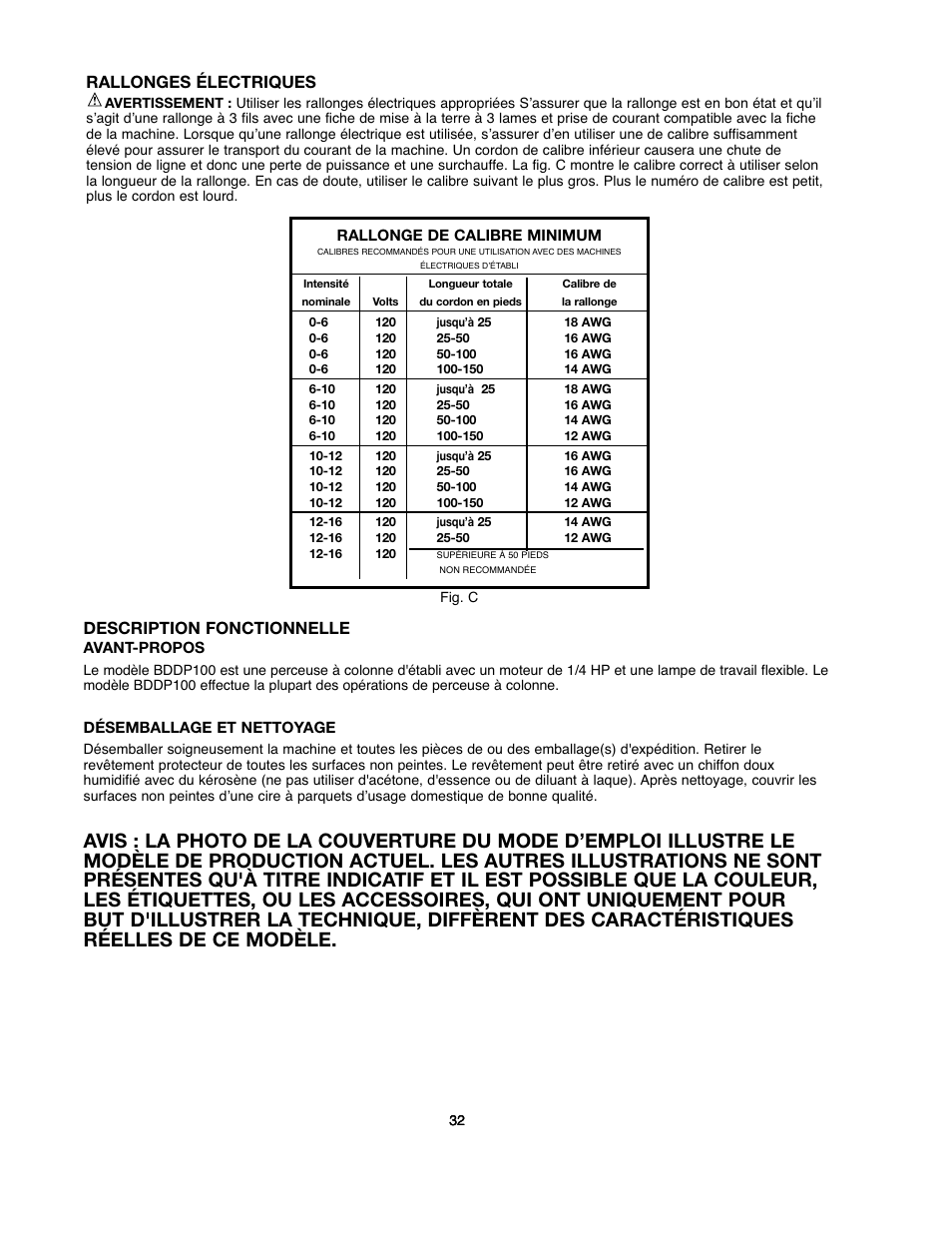 Description fonctionnelle, Rallonges électriques | Black & Decker BDDP100 User Manual | Page 32 / 38