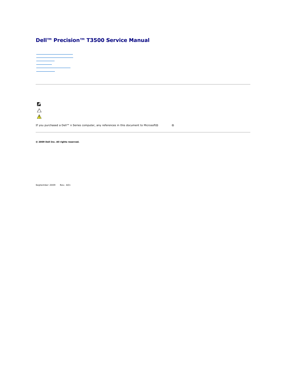 Dell Precision T3500 (Early 2009) User Manual | 77 pages