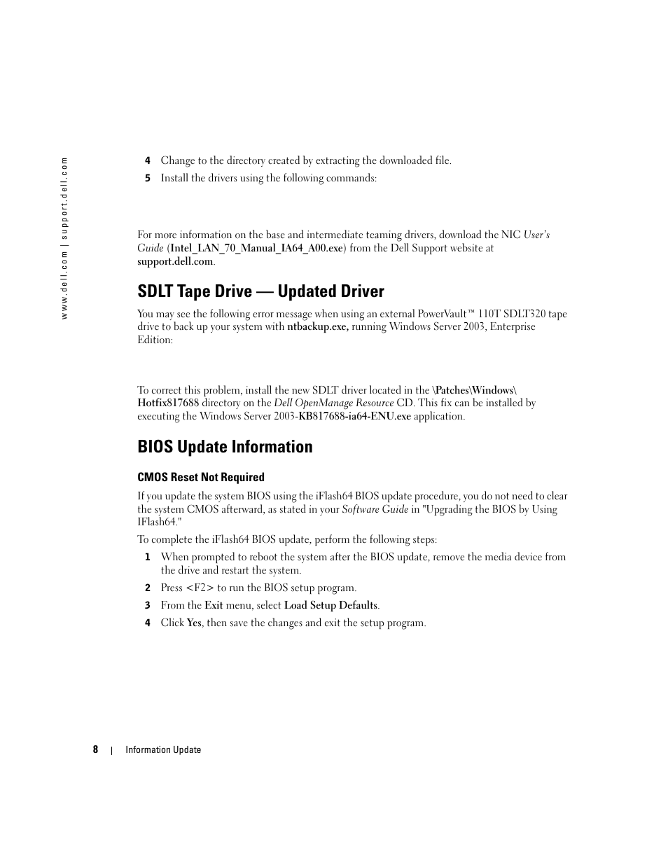 Sdlt tape drive — updated driver, Bios update information | Dell PowerEdge 7250 User Manual | Page 8 / 34