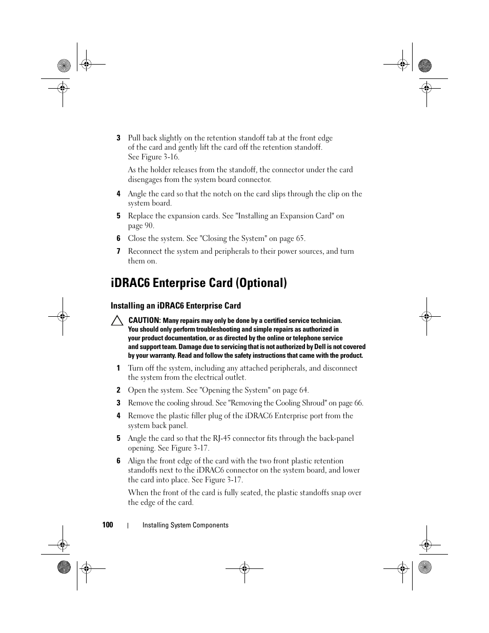 Idrac6 enterprise card (optional), Installing an idrac6 enterprise card | Dell PowerVault DL2200 CommVault User Manual | Page 100 / 164