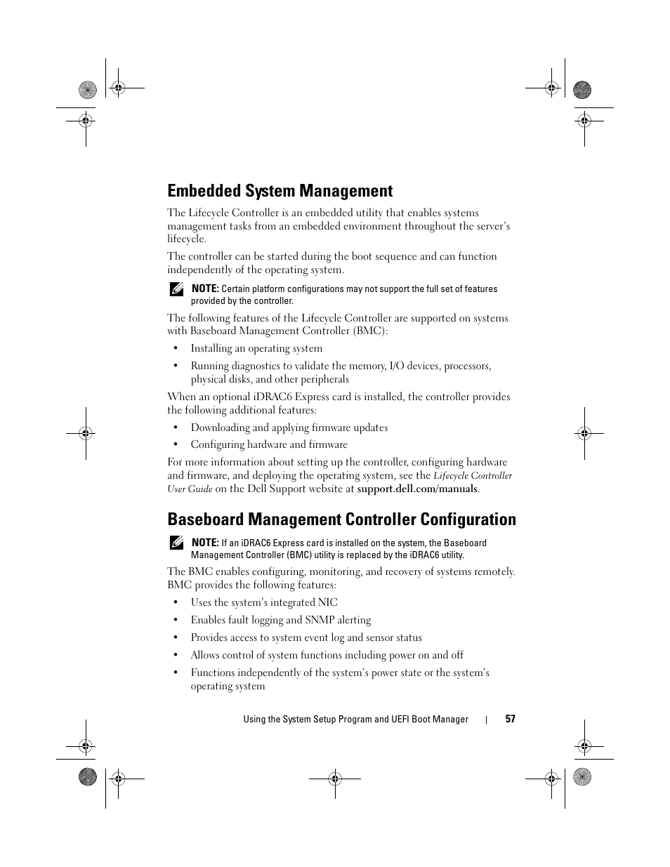 Embedded system management, Baseboard management controller configuration | Dell PowerVault DL2200 CommVault User Manual | Page 57 / 164