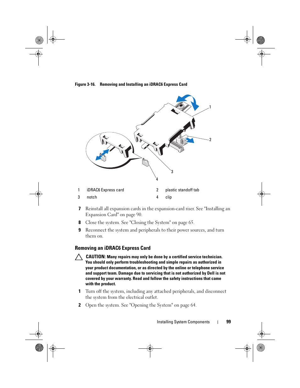 Removing an idrac6 express card | Dell PowerVault DL2200 CommVault User Manual | Page 99 / 164