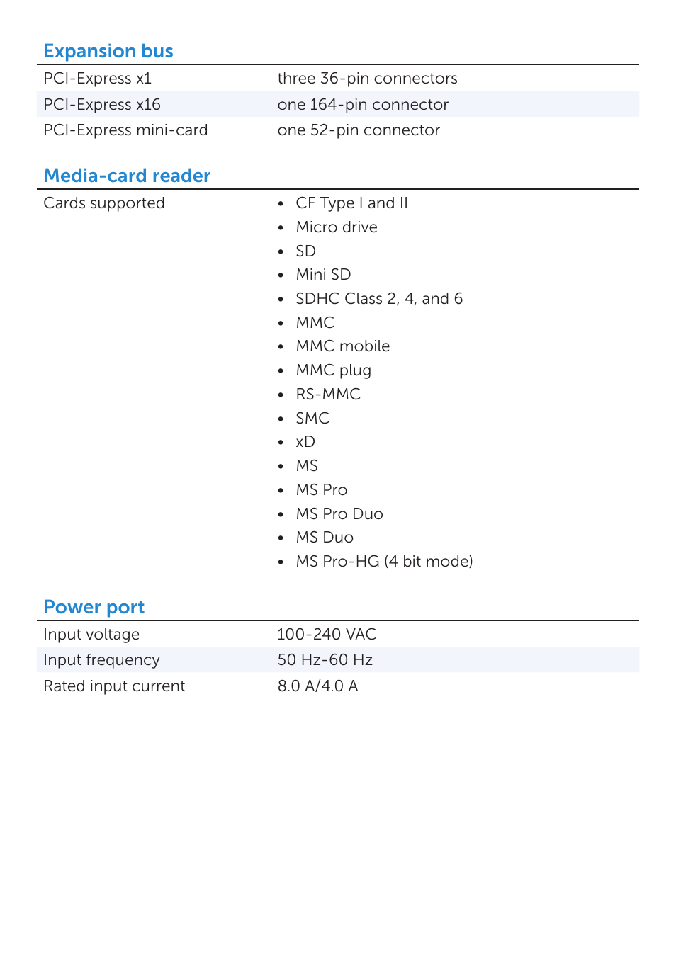 Expansion bus, Media-card reader, Power port | Dell XPS 8500 (Early 2012) User Manual | Page 4 / 5