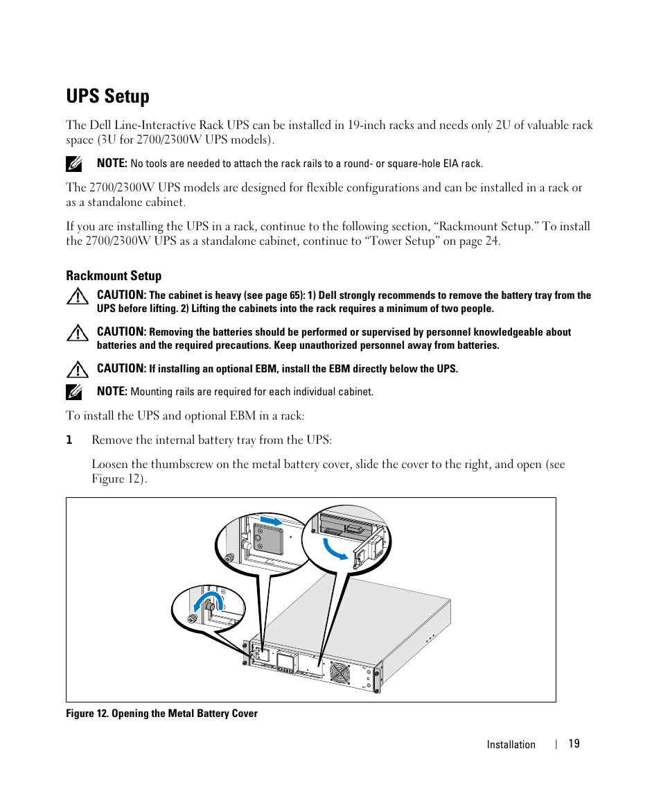 Ups setup, Rackmount setup | Dell UPS 1000R User Manual | Page 19 / 73