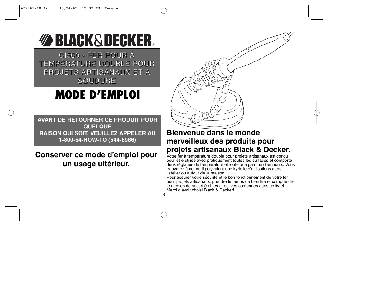 Mode d’emploi | Black & Decker CI500 User Manual | Page 6 / 21