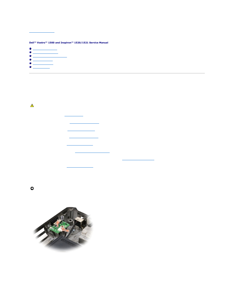 Computer base and components, Wireless sniffer board, Removing the wireless sniffer board | Replacing the wireless sniffer board | Dell Vostro 1500 (Mid 2007) User Manual | Page 2 / 66