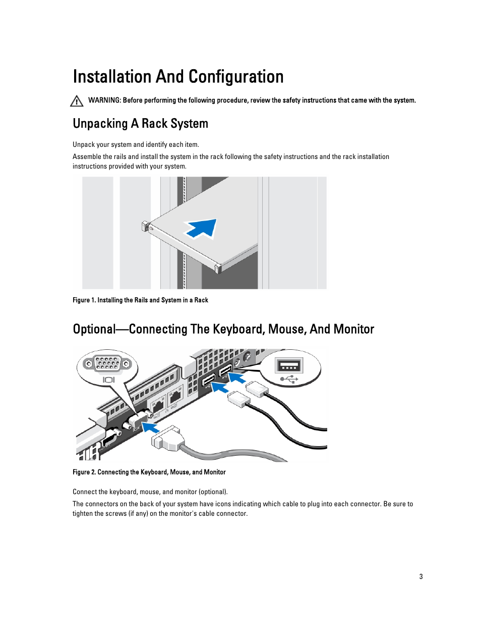 Installation and configuration, Unpacking a rack system | Dell Powervault NX400 User Manual | Page 3 / 8