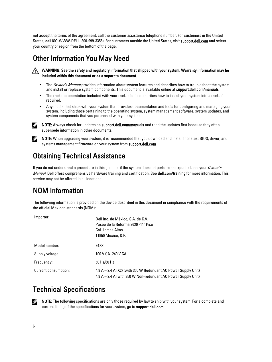 Other information you may need, Obtaining technical assistance, Nom information | Technical specifications | Dell Powervault NX400 User Manual | Page 6 / 8