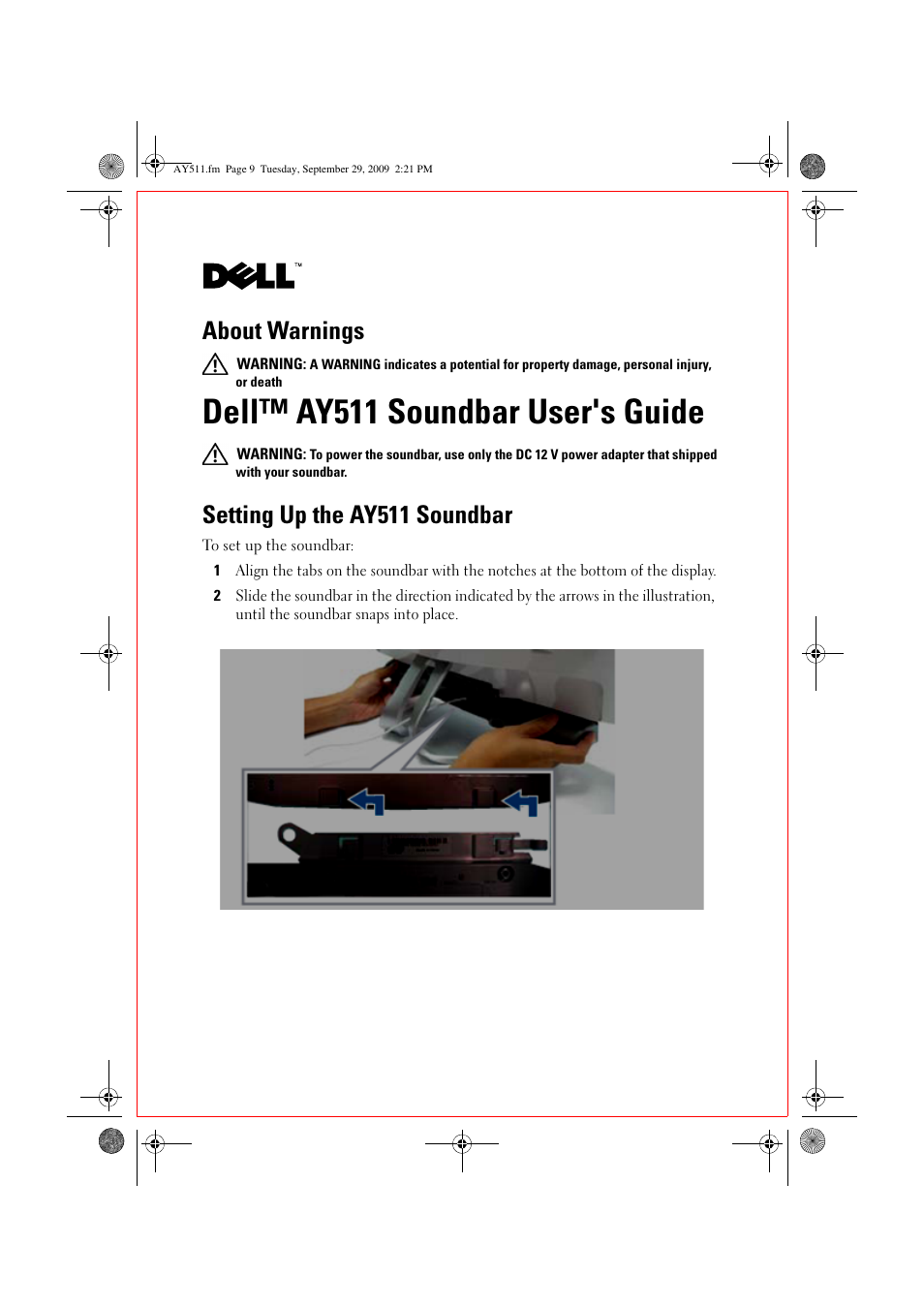 Dell FDP SoundBar with Virtual Surround (AY511) User Manual | 12 pages