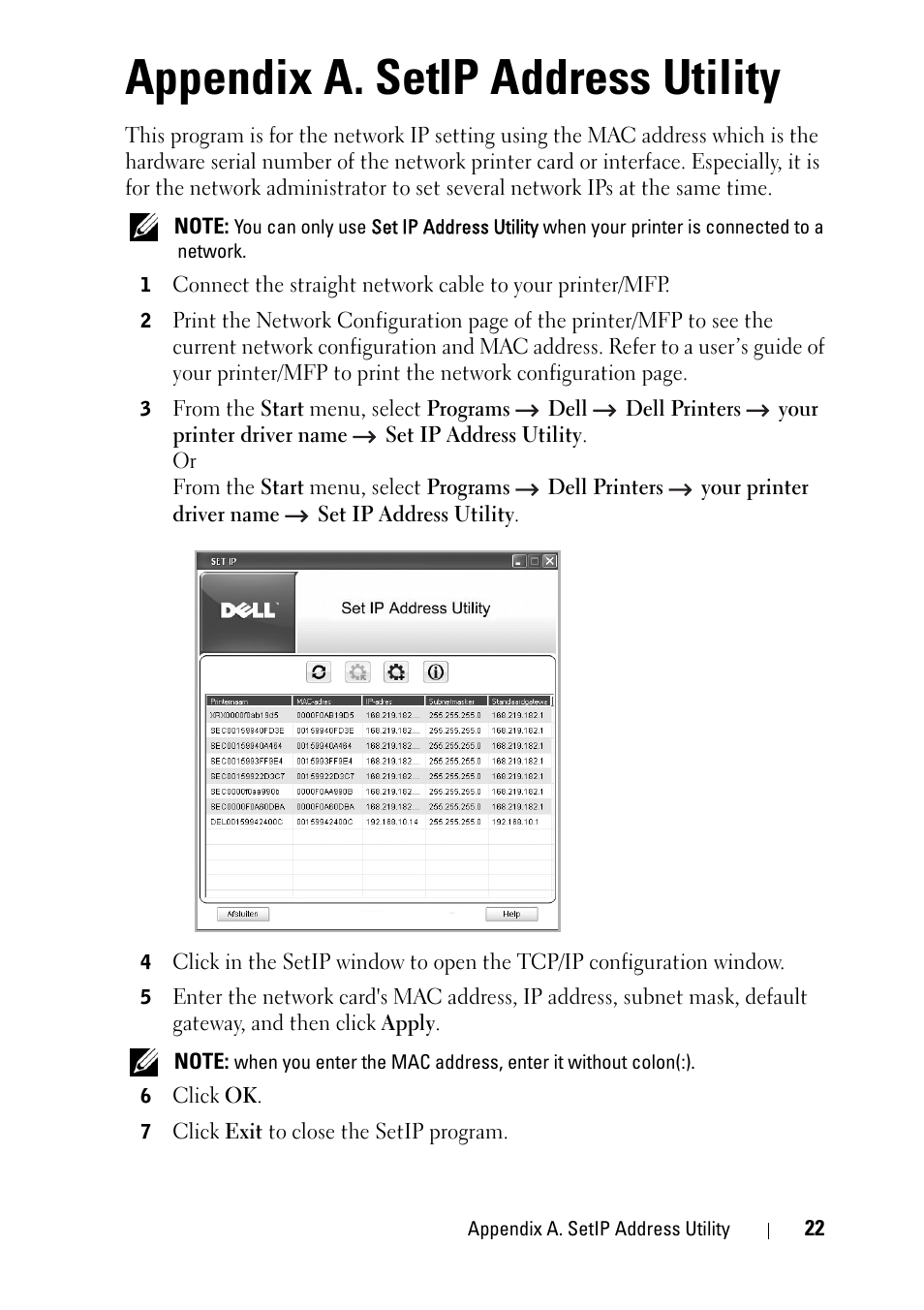 Appendix a. setip address utility | Dell 2355dn Multifunction Mono Laser Printer User Manual | Page 24 / 68