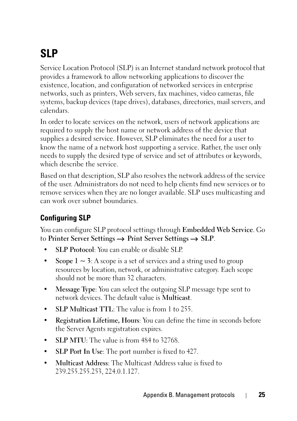 Configuring slp | Dell 2355dn Multifunction Mono Laser Printer User Manual | Page 27 / 68