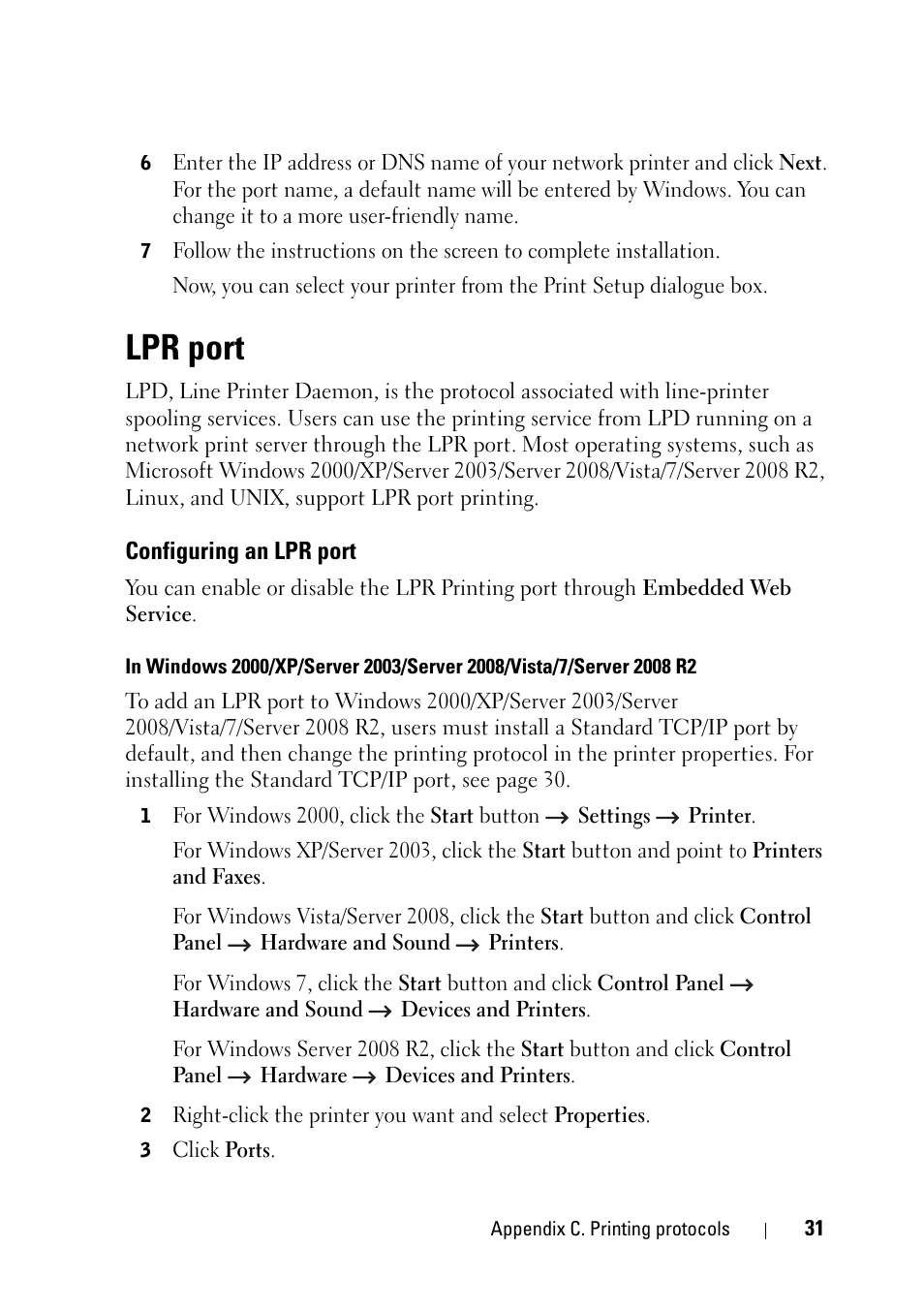 Lpr port, Configuring an lpr port | Dell 2355dn Multifunction Mono Laser Printer User Manual | Page 33 / 68