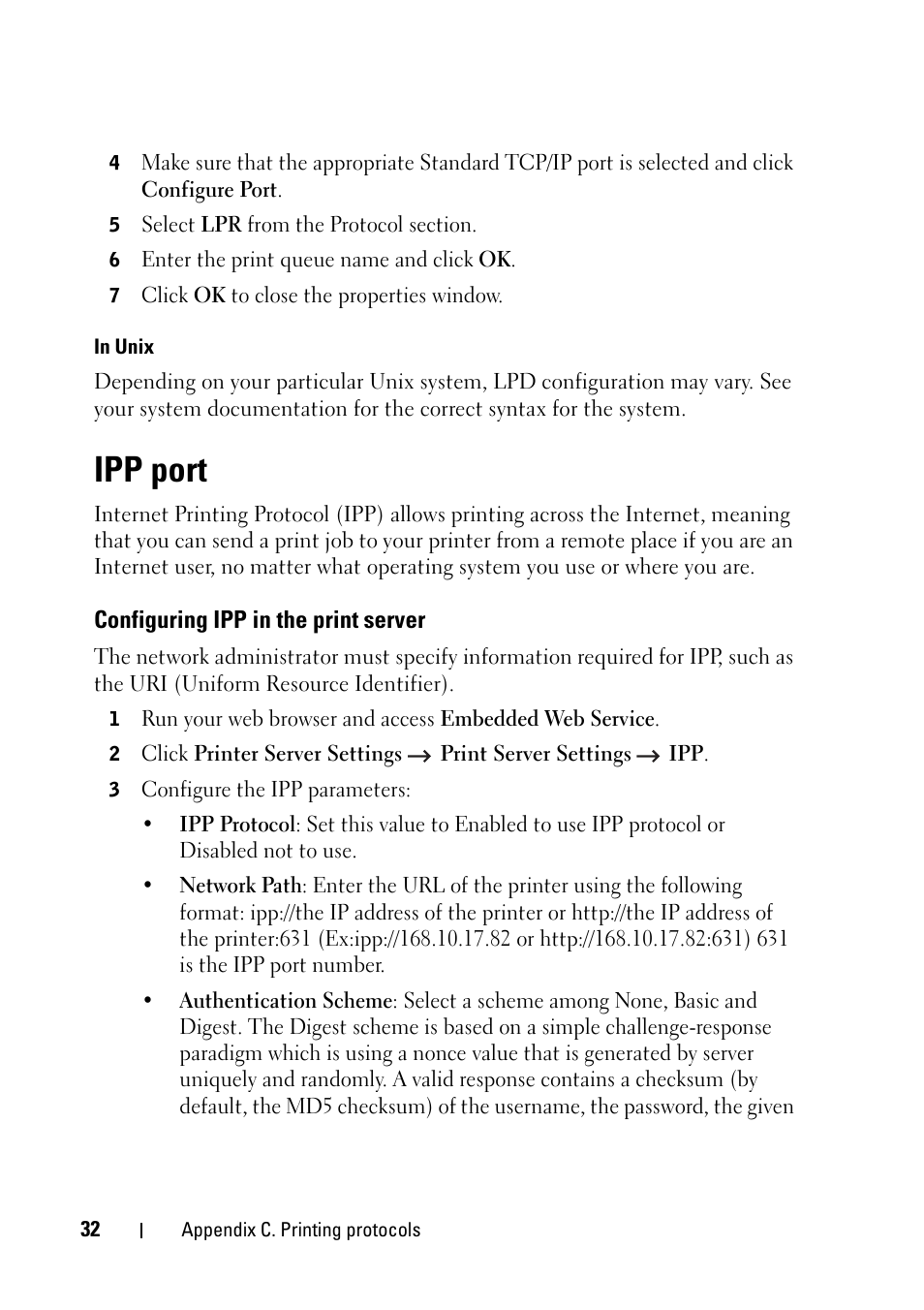 Ipp port, Configuring ipp in the print server | Dell 2355dn Multifunction Mono Laser Printer User Manual | Page 34 / 68