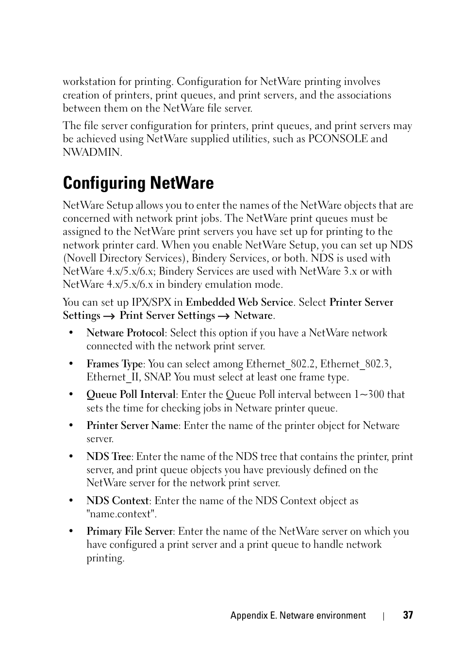 Configuring netware | Dell 2355dn Multifunction Mono Laser Printer User Manual | Page 39 / 68