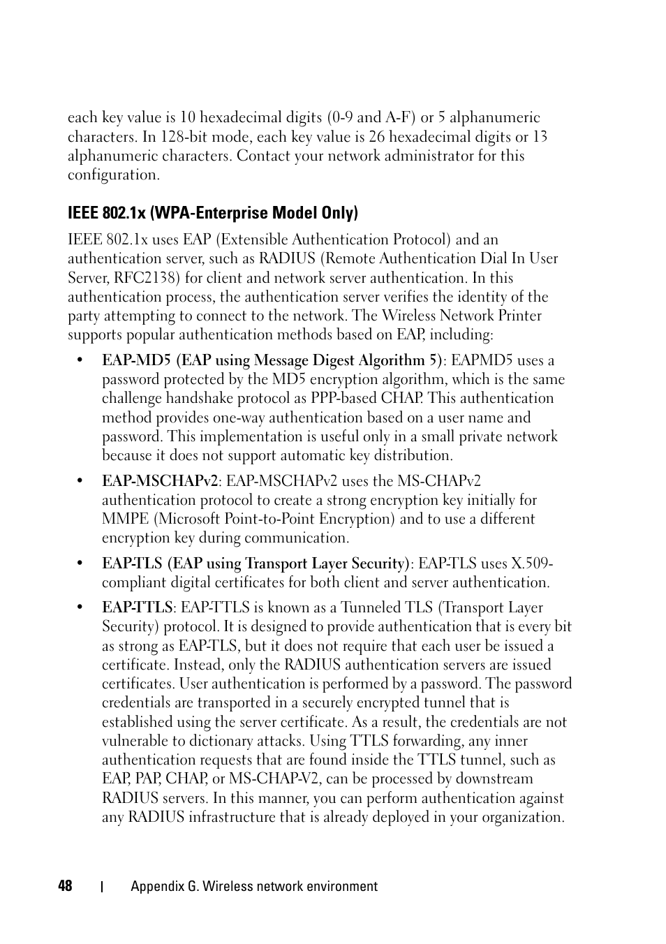 Ieee 802.1x (wpa-enterprise model only) | Dell 2355dn Multifunction Mono Laser Printer User Manual | Page 50 / 68
