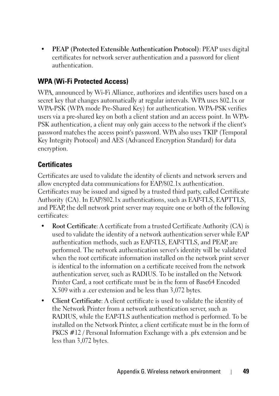 Wpa (wi-fi protected access), Certificates | Dell 2355dn Multifunction Mono Laser Printer User Manual | Page 51 / 68