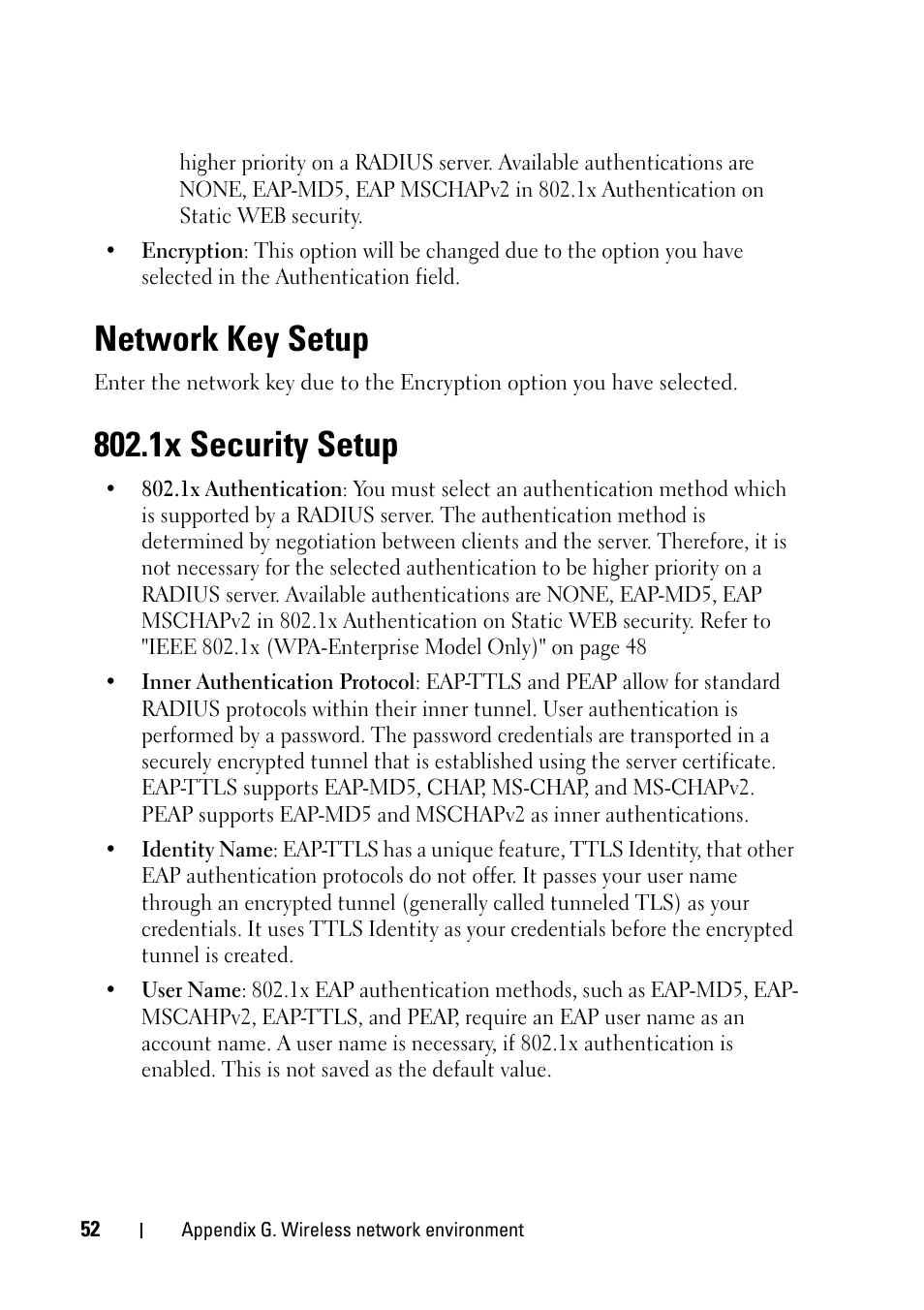 Network key setup, 1x security setup, Network key setup 802.1x security setup | Dell 2355dn Multifunction Mono Laser Printer User Manual | Page 54 / 68