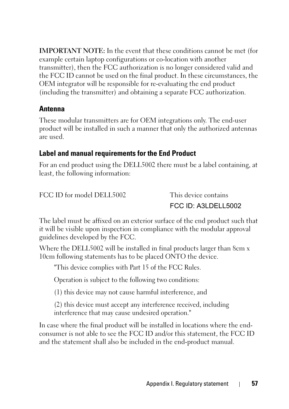 Antenna, Label and manual requirements for the end product | Dell 2355dn Multifunction Mono Laser Printer User Manual | Page 59 / 68