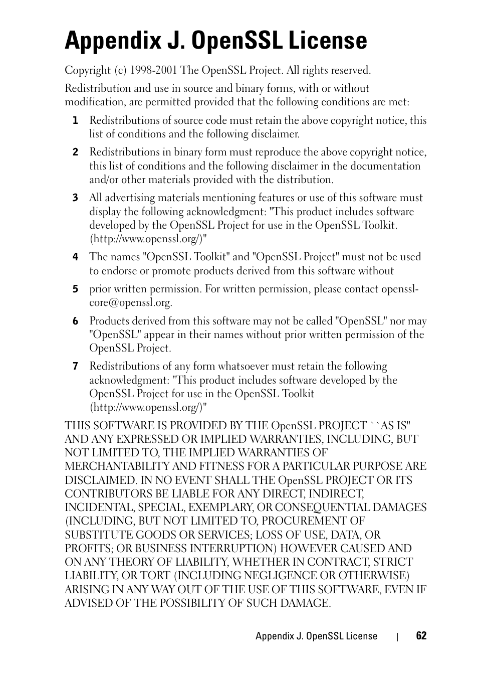 Appendix j. openssl license | Dell 2355dn Multifunction Mono Laser Printer User Manual | Page 64 / 68