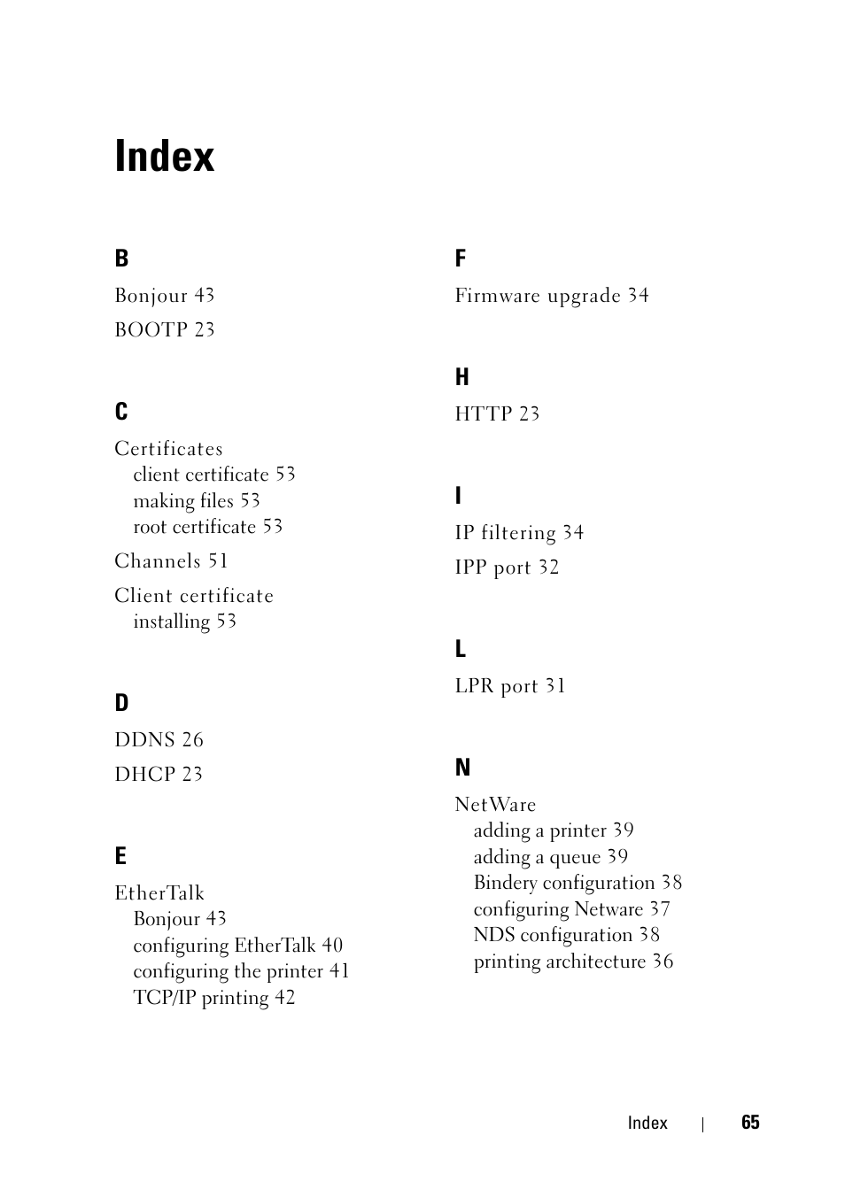 Index | Dell 2355dn Multifunction Mono Laser Printer User Manual | Page 67 / 68