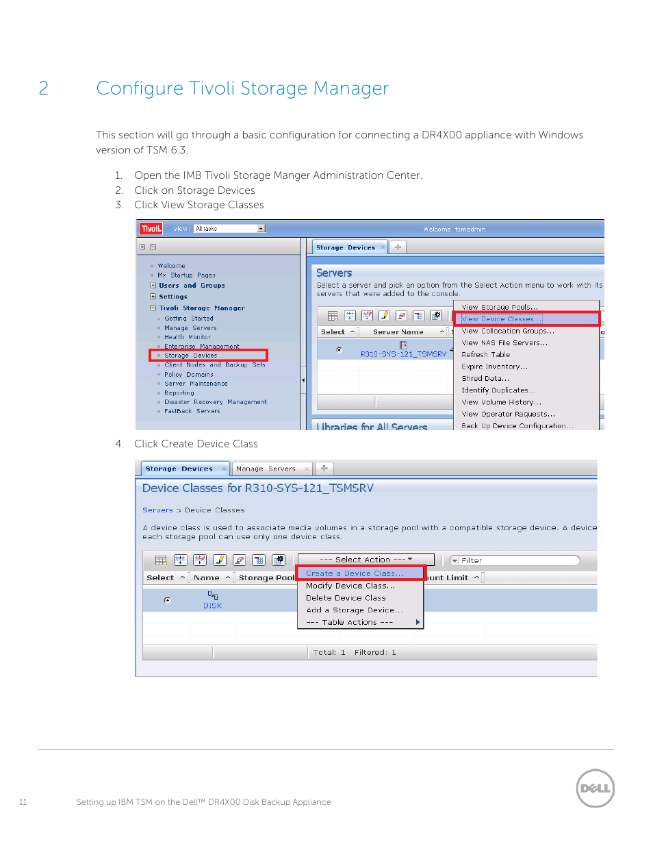2 configure tivoli storage manager, Configure tivoli storage manager, 2configure tivoli storage manager | Dell DR4000 User Manual | Page 11 / 26