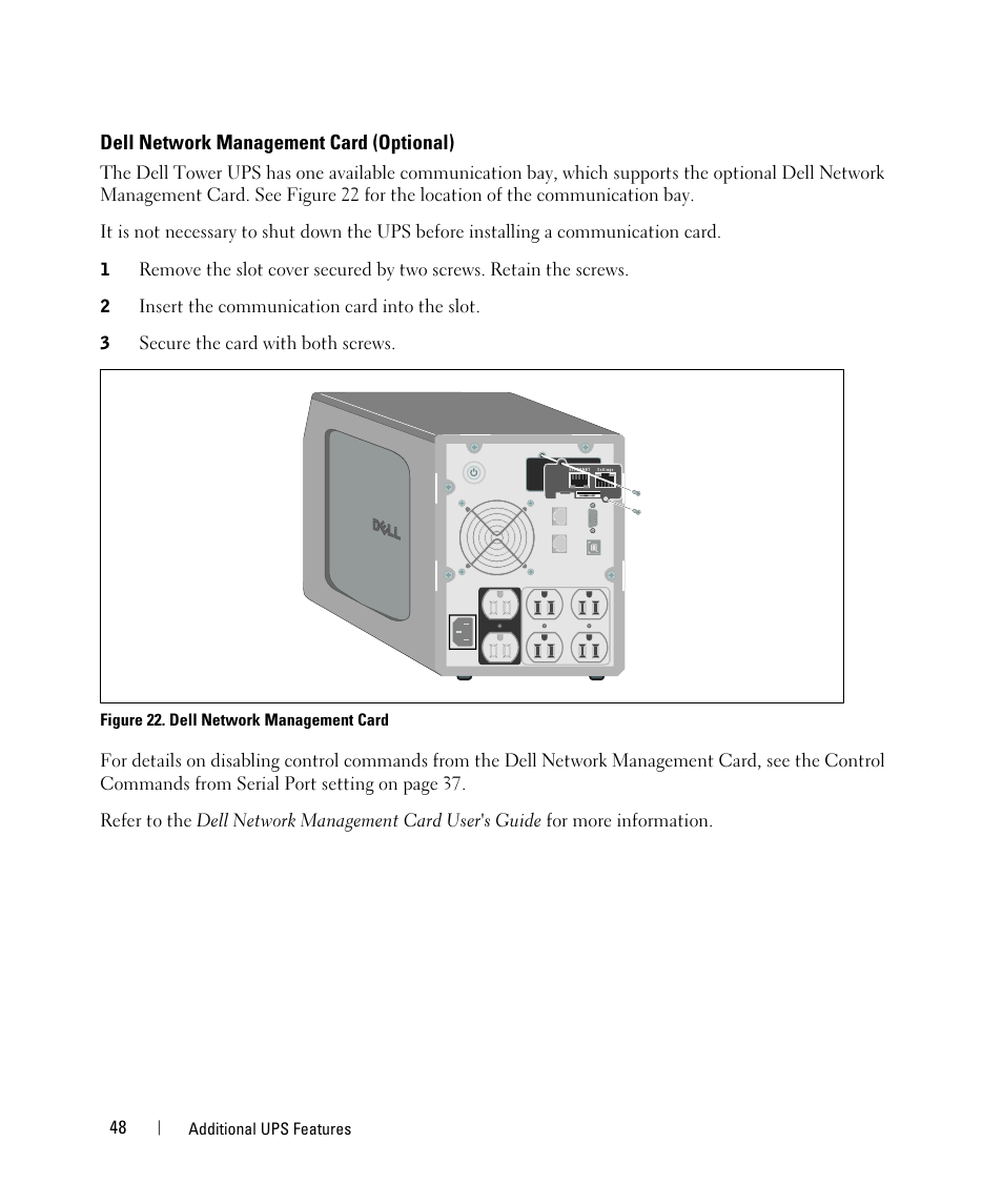 Dell network management card (optional) | Dell UPS 1000T User Manual | Page 48 / 63