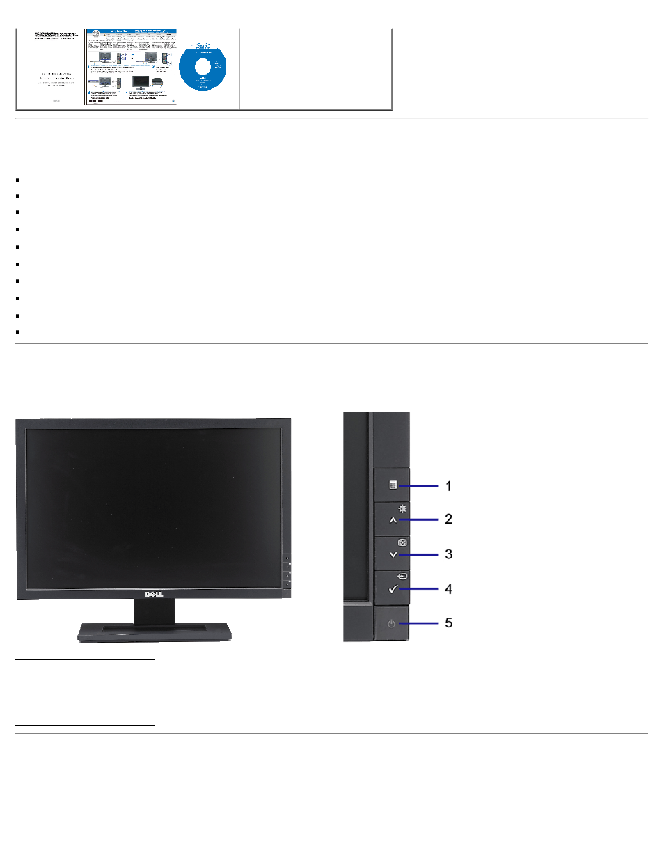 Product features identifying parts and controls, Product features, Identifying parts and controls | Front view, Back view | Dell E2209WFP Monitor User Manual | Page 3 / 29