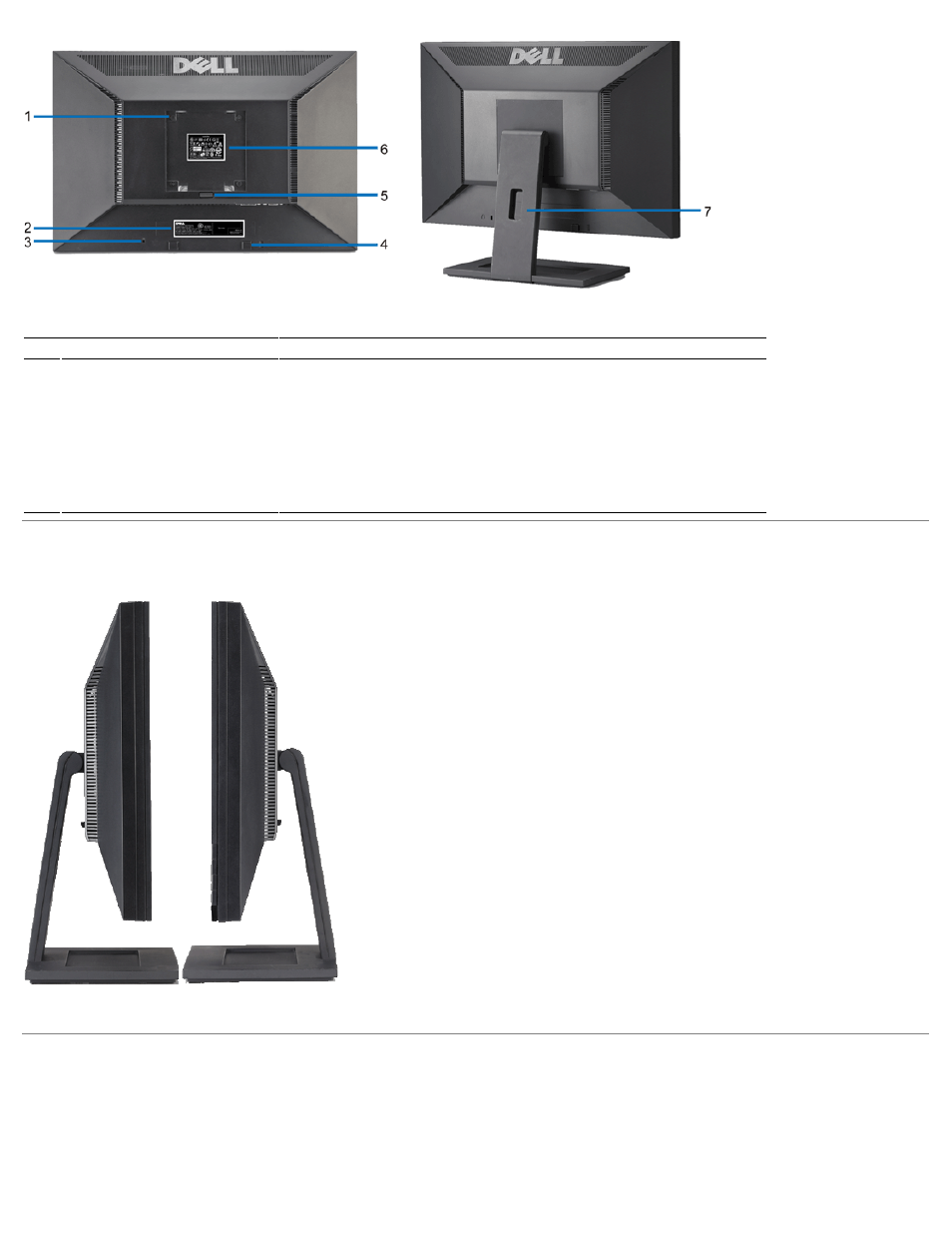 Side view, Bottom view | Dell E2209WFP Monitor User Manual | Page 4 / 29